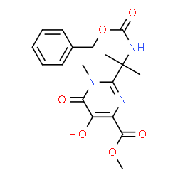 ChemSpider 2D Image | Methyl 2-(2-(((benzyloxy)carbonyl)amino)propan-2-yl)-5-hydroxy-1-methyl-6-oxo-1,6-dihydropyrimidine-4-carboxylate | C18H21N3O6