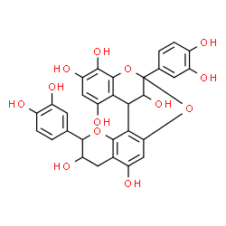 ChemSpider 2D Image | 5,13-Bis(3,4-dihydroxyphenyl)-4,12,14-trioxapentacyclo[11.7.1.0~2,11~.0~3,8~.0~15,20~]henicosa-2,8,10,15,17,19-hexaene-6,9,16,17,19,21-hexol | C30H24O13