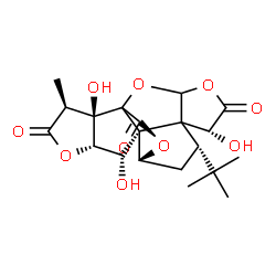 ChemSpider 2D Image | (6R,8S,10R,11R,13S,16S,17R)-6,12,17-Trihydroxy-16-methyl-8-(2-methyl-2-propanyl)-2,4,14,19-tetraoxahexacyclo[8.7.2.0~1,11~.0~3,7~.0~7,11~.0~13,17~]nonadecane-5,15,18-trione | C20H24O10