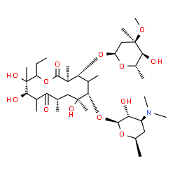 ChemSpider 2D Image | (3S,4R,6S,7S,9S,12R,13R)-6-{[(2S,3R,4S,6R)-4-(Dimethylamino)-3-hydroxy-6-methyltetrahydro-2H-pyran-2-yl]oxy}-14-ethyl-7,12,13-trihydroxy-4-{[(2R,4R,5S,6S)-5-hydroxy-4-methoxy-4,6-dimethyltetrahydro-2H
-pyran-2-yl]oxy}-3,5,7,9,11,13-hexamethyloxacyclotetradecane-2,10-dione | C37H67NO13