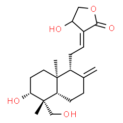 ChemSpider 2D Image | (3E)-4-Hydroxy-3-{2-[(4aS,5R,6R,8aS)-6-hydroxy-5-(hydroxymethyl)-5,8a-dimethyl-2-methylenedecahydronaphthalen-1-yl]ethylidene}dihydrofuran-2(3H)-one | C20H30O5
