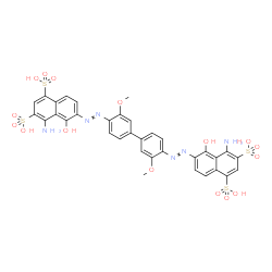 ChemSpider 2D Image | 6,6'-[(3,3'-Dimethoxy-4,4'-biphenyldiyl)di-2,1-diazenediyl]bis(4-amino-5-hydroxy-1,3-naphthalenedisulfonic acid) | C34H28N6O16S4