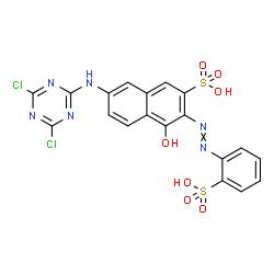 ChemSpider 2D Image | 7-[(4,6-Dichloro-1,3,5-triazin-2-yl)amino]-4-hydroxy-3-[(2-sulfophenyl)diazenyl]-2-naphthalenesulfonic acid | C19H12Cl2N6O7S2