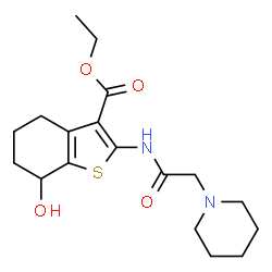 ChemSpider 2D Image | Ethyl 7-hydroxy-2-[(1-piperidinylacetyl)amino]-4,5,6,7-tetrahydro-1-benzothiophene-3-carboxylate | C18H26N2O4S