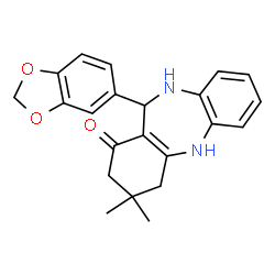 ChemSpider 2D Image | 11-(1,3-Benzodioxol-5-yl)-3,3-dimethyl-2,3,4,5,10,11-hexahydro-1H-dibenzo[b,e][1,4]diazepin-1-one | C22H22N2O3