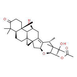 ChemSpider 2D Image | (8alpha,9beta,11beta,14beta,16beta,23S,24R)-11,25-Dihydroxy-3-oxo-16,23-epoxydammar-13(17)-en-24-yl acetate | C32H50O6