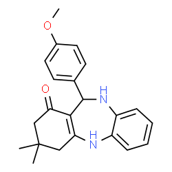 ChemSpider 2D Image | 11-(4-Methoxyphenyl)-3,3-dimethyl-2,3,4,5,10,11-hexahydro-1H-dibenzo[b,e][1,4]diazepin-1-one | C22H24N2O2