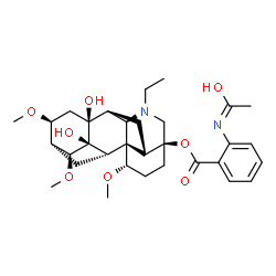 ChemSpider 2D Image | (5alpha,14beta,16beta)-20-Ethyl-8,9-dihydroxy-1,14,16-trimethoxyaconitan-4-yl 2-acetamidobenzoate | C32H44N2O8