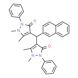 ChemSpider 2D Image | 4,4'-(2-Naphthylmethylene)bis(1,5-dimethyl-2-phenyl-1,2-dihydro-3H-pyrazol-3-one) | C33H30N4O2