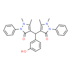 ChemSpider 2D Image | 4,4'-[(3-Hydroxyphenyl)methylene]bis(1,5-dimethyl-2-phenyl-1,2-dihydro-3H-pyrazol-3-one) | C29H28N4O3