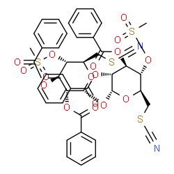 ChemSpider 2D Image | 2,3-Di-O-benzoyl-6-S-cyano-4-O-(methylsulfonyl)-6-thio-alpha-D-glucopyranosyl 2,3-di-O-benzoyl-6-S-cyano-4-O-(methylsulfonyl)-6-thio-alpha-D-glucopyranoside | C44H40N2O17S4
