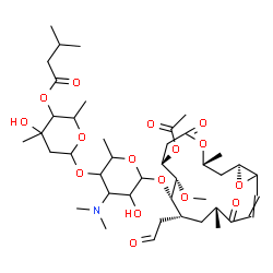ChemSpider 2D Image | 6-{[6-{[(1S,3R,7R,8S,9S,10R,12R)-7-Acetoxy-8-methoxy-3,12-dimethyl-5,13-dioxo-10-(2-oxoethyl)-4,17-dioxabicyclo[14.1.0]heptadec-14-en-9-yl]oxy}-4-(dimethylamino)-5-hydroxy-2-methyltetrahydro-2H-pyran-
3-yl]oxy}-4-hydroxy-2,4-dimethyltetrahydro-2H-pyran-3-yl 3-methylbutanoate | C42H67NO16