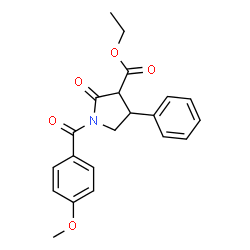 ChemSpider 2D Image | Ethyl 1-(4-methoxybenzoyl)-2-oxo-4-phenyl-3-pyrrolidinecarboxylate | C21H21NO5