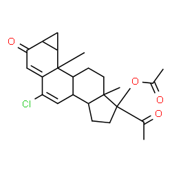 ChemSpider 2D Image | 1-Acetyl-5-chloro-8b,10a-dimethyl-7-oxo-1,2,3,3a,3b,7,7a,8,8a,8b,8c,9,10,10a-tetradecahydrocyclopenta[a]cyclopropa[g]phenanthren-1-yl acetate | C24H29ClO4