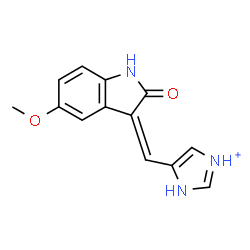ChemSpider 2D Image | 5-[(Z)-(5-Methoxy-2-oxo-1,2-dihydro-3H-indol-3-ylidene)methyl]-1H-imidazol-3-ium | C13H12N3O2
