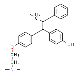 ChemSpider 2D Image | 2-{4-[(1E)-1-(4-Hydroxyphenyl)-2-phenyl-1-buten-1-yl]phenoxy}-N,N-dimethylethanaminium | C26H30NO2