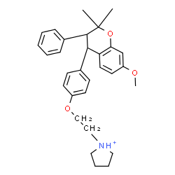 ChemSpider 2D Image | 1-{2-[4-(7-Methoxy-2,2-dimethyl-3-phenyl-3,4-dihydro-2H-chromen-4-yl)phenoxy]ethyl}pyrrolidinium | C30H36NO3