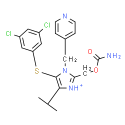 ChemSpider 2D Image | 2-[(Carbamoyloxy)methyl]-5-[(3,5-dichlorophenyl)sulfanyl]-4-isopropyl-1-(4-pyridinylmethyl)-1H-imidazol-3-ium | C20H21Cl2N4O2S