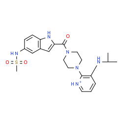 ChemSpider 2D Image | 3-(Isopropylamino)-2-[4-({5-[(methylsulfonyl)amino]-1H-indol-2-yl}carbonyl)-1-piperazinyl]pyridinium | C22H29N6O3S