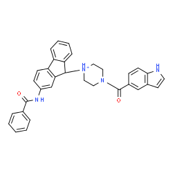 ChemSpider 2D Image | 1-[2-(Benzoylamino)-9H-fluoren-9-yl]-4-(1H-indol-5-ylcarbonyl)piperazin-1-ium | C33H29N4O2