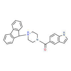 ChemSpider 2D Image | 1-(9H-Fluoren-9-yl)-4-(1H-indol-5-ylcarbonyl)piperazin-1-ium | C26H24N3O