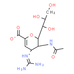 ChemSpider 2D Image | 5-Acetamido-2,6-anhydro-3,4,5-trideoxy-4-[(diaminomethylene)ammonio]-6-(1,2,3-trihydroxypropyl)hex-2-enonate | C12H20N4O7