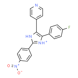 ChemSpider 2D Image | 4-(4-Fluorophenyl)-2-(4-nitrophenyl)-5-(4-pyridinyl)-1H-imidazol-3-ium | C20H14FN4O2