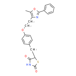 ChemSpider 2D Image | 5-{4-[2-(5-Methyl-2-phenyl-1,3-oxazol-4-yl)ethoxy]benzyl}-1,3-thiazolidine-2,4-dione | C22H20N2O4S