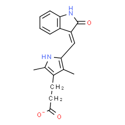 ChemSpider 2D Image | 3-{2,4-Dimethyl-5-[(E)-(2-oxo-1,2-dihydro-3H-indol-3-ylidene)methyl]-1H-pyrrol-3-yl}propanoate | C18H17N2O3