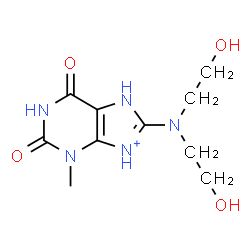 ChemSpider 2D Image | 8-[Bis(2-hydroxyethyl)amino]-3-methyl-2,6-dioxo-2,3,6,7-tetrahydro-1H-purin-9-ium | C10H16N5O4