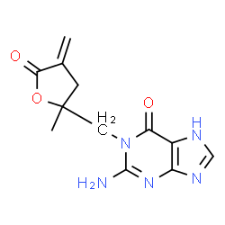 ChemSpider 2D Image | 2-Amino-1-[(2-methyl-4-methylene-5-oxotetrahydro-2-furanyl)methyl]-1,7-dihydro-6H-purin-6-one | C12H13N5O3