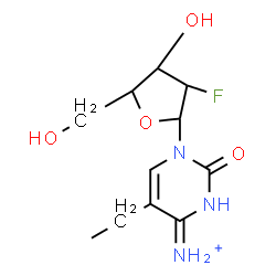 ChemSpider 2D Image | 1-(2-Deoxy-2-fluoropentofuranosyl)-5-ethyl-2-oxo-2,3-dihydro-4(1H)-pyrimidiniminium | C11H17FN3O4