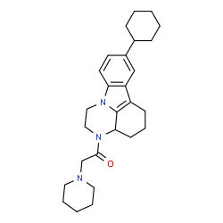 ChemSpider 2D Image | 1-(8-Cyclohexyl-1,2,3a,4,5,6-hexahydro-3H-pyrazino[3,2,1-jk]carbazol-3-yl)-2-(1-piperidinyl)ethanone | C27H37N3O
