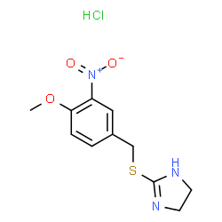 ChemSpider 2D Image | 2-[(4-Methoxy-3-nitrobenzyl)sulfanyl]-4,5-dihydro-1H-imidazole hydrochloride (1:1) | C11H14ClN3O3S