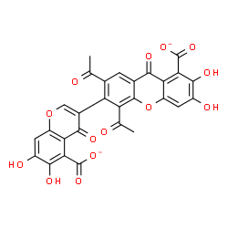 ChemSpider 2D Image | 5,7-Diacetyl-6-(5-carboxylato-6,7-dihydroxy-4-oxo-4H-chromen-3-yl)-2,3-dihydroxy-9-oxo-9H-xanthene-1-carboxylate | C28H14O14