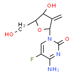 ChemSpider 2D Image | 4-Amino-1-(2-deoxy-2-methylenepentofuranosyl)-5-fluoro-2(1H)-pyrimidinone | C10H12FN3O4