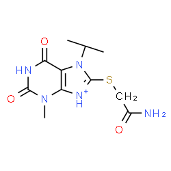 ChemSpider 2D Image | 8-[(2-Amino-2-oxoethyl)sulfanyl]-7-isopropyl-3-methyl-2,6-dioxo-2,3,6,7-tetrahydro-1H-purin-9-ium | C11H16N5O3S