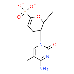 ChemSpider 2D Image | [3-(4-Amino-5-methyl-2-oxo-1(2H)-pyrimidinyl)-2-methyl-3,4-dihydro-2H-pyran-6-yl]phosphonate | C11H14N3O5P