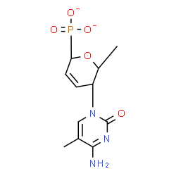 ChemSpider 2D Image | [5-(4-Amino-5-methyl-2-oxo-1(2H)-pyrimidinyl)-6-methyl-5,6-dihydro-2H-pyran-2-yl]phosphonate | C11H14N3O5P