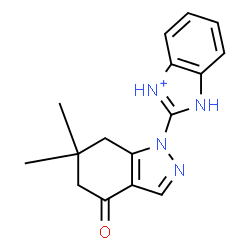 ChemSpider 2D Image | 2-(6,6-Dimethyl-4-oxo-4,5,6,7-tetrahydro-1H-indazol-1-yl)-1H-3,1-benzimidazol-3-ium | C16H17N4O