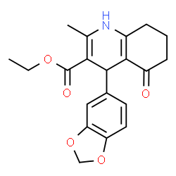 ChemSpider 2D Image | Ethyl 4-(1,3-benzodioxol-5-yl)-2-methyl-5-oxo-1,4,5,6,7,8-hexahydro-3-quinolinecarboxylate | C20H21NO5