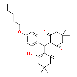 ChemSpider 2D Image | 2-{(2-Hydroxy-4,4-dimethyl-6-oxo-1-cyclohexen-1-yl)[4-(pentyloxy)phenyl]methyl}-5,5-dimethyl-1,3-cyclohexanedione | C28H38O5