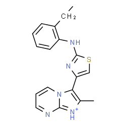 ChemSpider 2D Image | 3-{2-[(2-Ethylphenyl)amino]-1,3-thiazol-4-yl}-2-methylimidazo[1,2-a]pyrimidin-1-ium | C18H18N5S