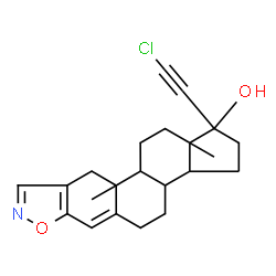 ChemSpider 2D Image | 1-(Chloroethynyl)-10a,12a-dimethyl-2,3,3a,3b,4,5,10,10a,10b,11,12,12a-dodecahydro-1H-cyclopenta[7,8]phenanthro[3,2-d][1,2]oxazol-1-ol | C22H26ClNO2
