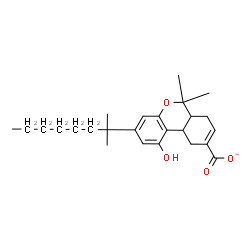 ChemSpider 2D Image | 1-Hydroxy-6,6-dimethyl-3-(2-methyl-2-octanyl)-6a,7,10,10a-tetrahydro-6H-benzo[c]chromene-9-carboxylate | C25H35O4