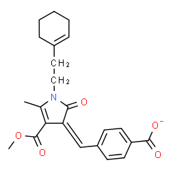 ChemSpider 2D Image | 4-[(Z)-{1-[2-(1-Cyclohexen-1-yl)ethyl]-4-(methoxycarbonyl)-5-methyl-2-oxo-1,2-dihydro-3H-pyrrol-3-ylidene}methyl]benzoate | C23H24NO5