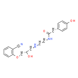 ChemSpider 2D Image | 3-(2-Cyanophenoxy)-2-hydroxy-N-(2-{[(4-hydroxyphenyl)acetyl]amino}ethyl)-1-propanaminium | C20H24N3O4