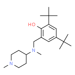 ChemSpider 2D Image | 2-{[Methyl(1-methyl-4-piperidinyl)amino]methyl}-4,6-bis(2-methyl-2-propanyl)phenol | C22H38N2O