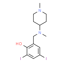 ChemSpider 2D Image | 2,4-Diiodo-6-{[methyl(1-methyl-4-piperidinyl)amino]methyl}phenol | C14H20I2N2O