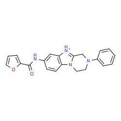 ChemSpider 2D Image | 8-(2-Furoylamino)-2-phenyl-1,2,3,4-tetrahydropyrazino[1,2-a][3,1]benzimidazol-10-ium | C21H19N4O2